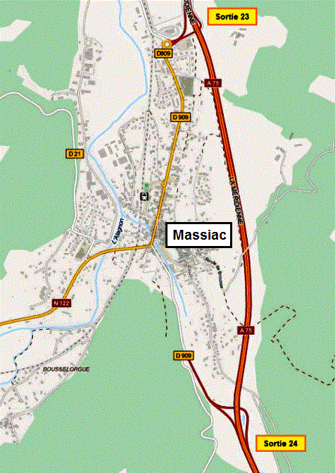 Accès au village étape de Massiac par l'A75