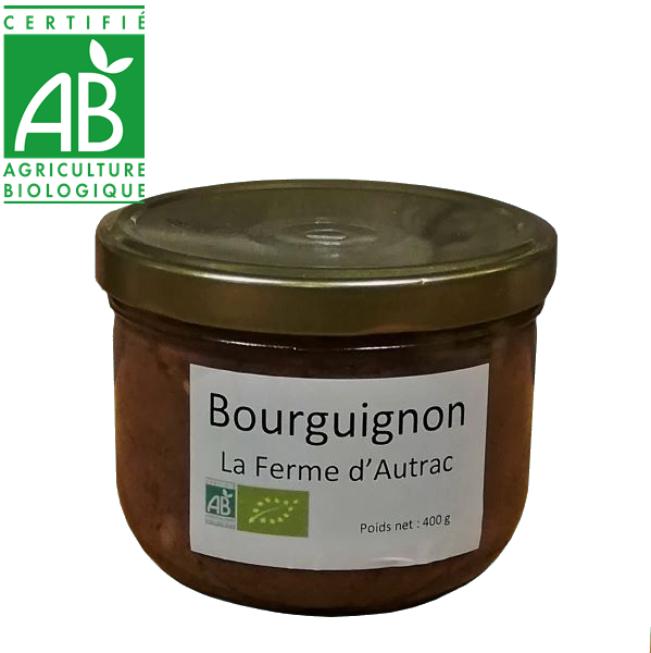 conserve de bourguignon à base de viande de bœuf bio d'Auvergne